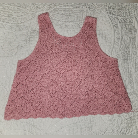 Vintage 1980s Cotton Pink Knit Sleeveless Tank Abalone Buttons by Knitmania - Picture 7 of 11